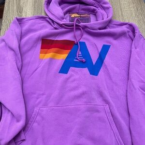Aviator Nation Logo Pullover Relaxed Hoodie Neon Purple